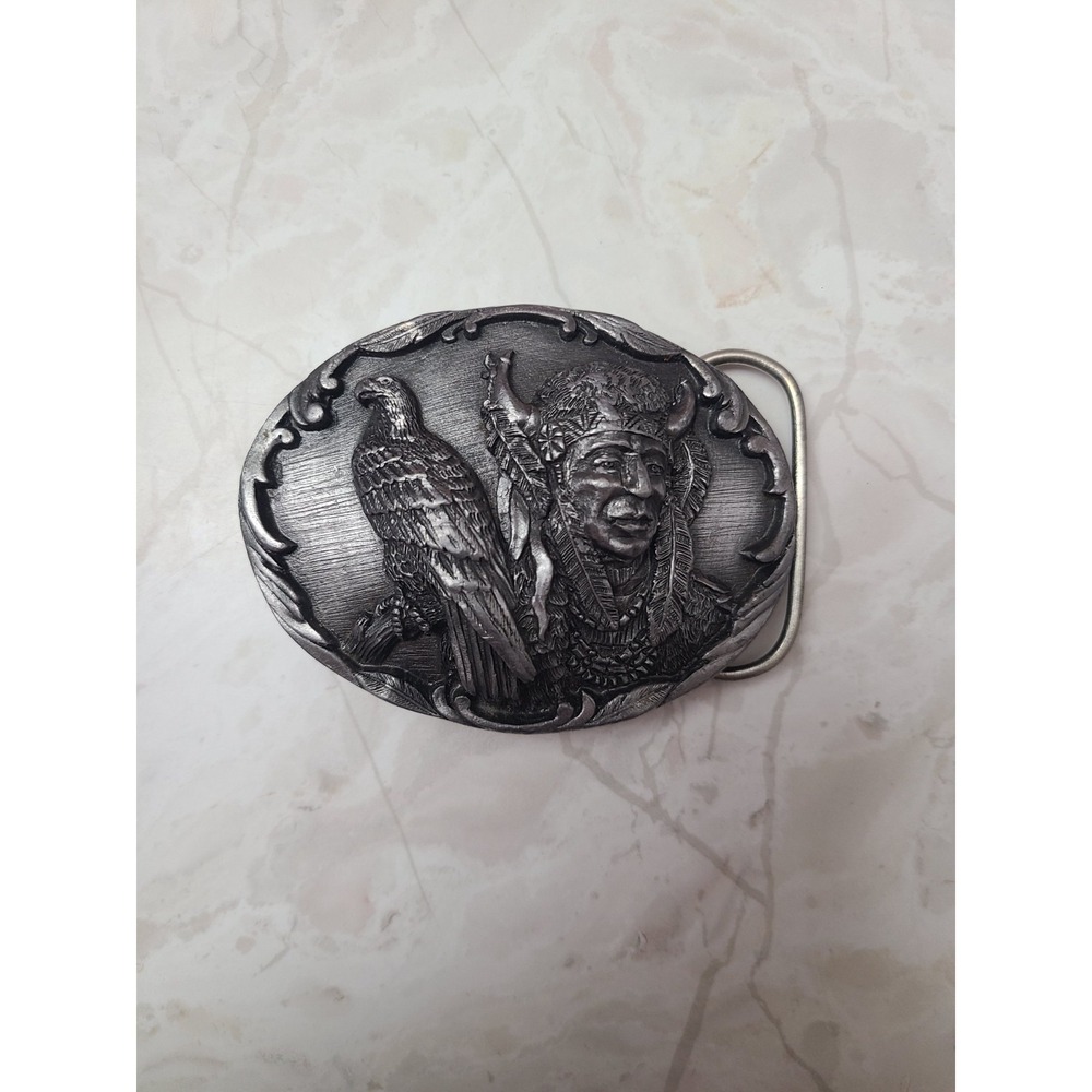 Indian And Eagle SiskiYou Buckle Co. Belt Buckle Made In USA c1990